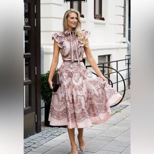 Zimmermann Crush Lace Locket Pink Rose Linen Silk Ruffled Blouse size 1 (US6)